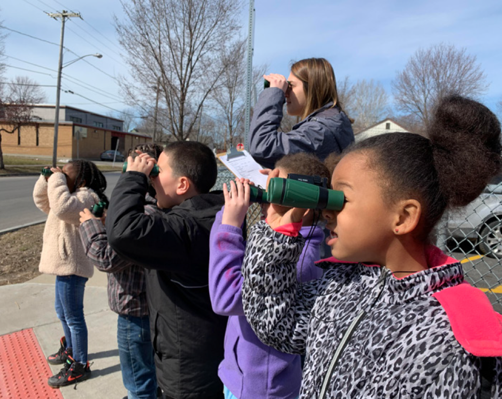 Second grade students identify birds as part of their Nature in the City lesson.