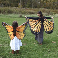 adult and child wearing butterfly wings