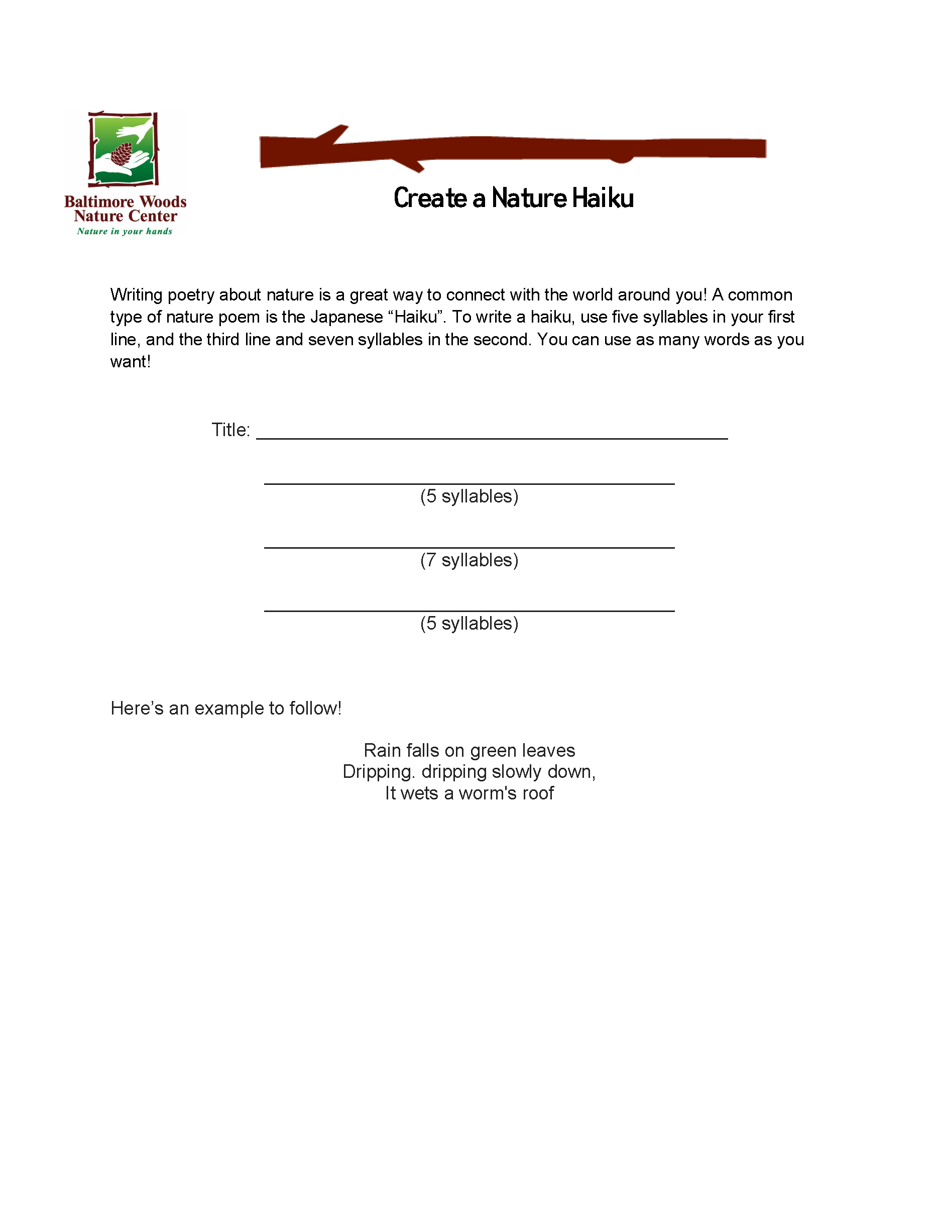 Create A Nature Haiku – Welcome To Baltimore Woods Nature Center | Nature  In Your Hands
