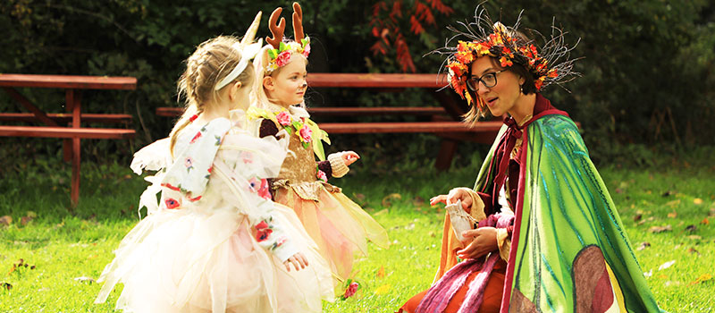 Fairy Queen at Fairy Festival at Baltimore Woods with young festival goers.