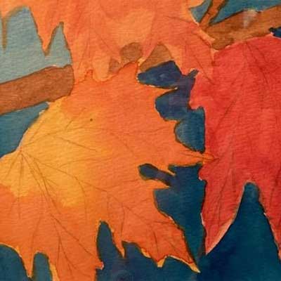 watercolor painting of fall leaves