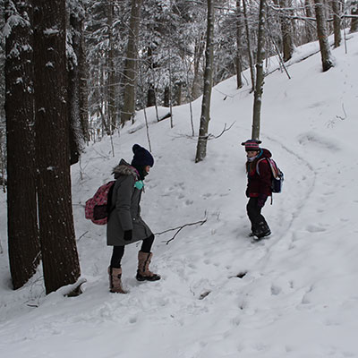 Trail School on a snowy trail at Baltimore Woods.