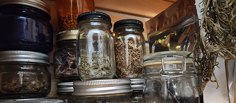 Jars with herbs.
