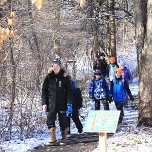 winter camp hikers