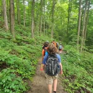 Campers hiking at Baltimore Woods.