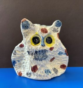 Ceramic owl piece by a local student.