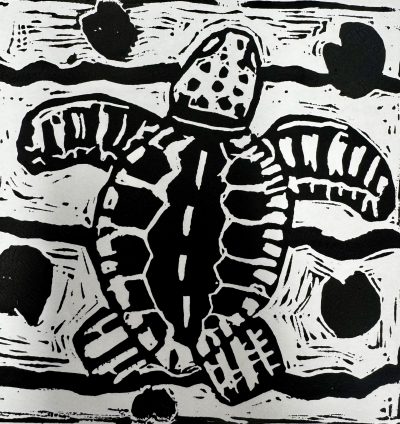 NellieGGr8Turtle.jpg "Turtle" piece by a local student, Nellie G.