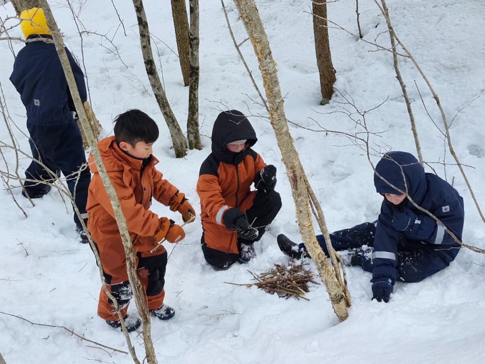 Trail School_Winter_inForest_red